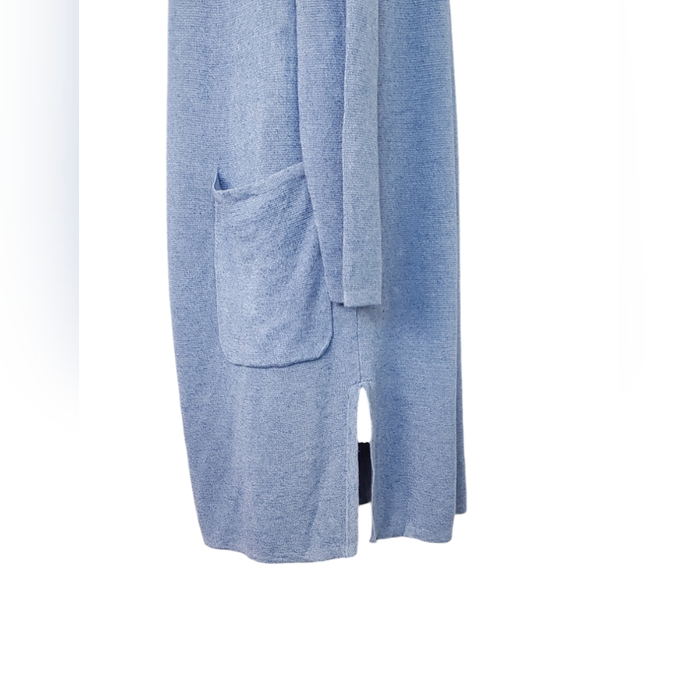 Juliette Collarless Linen Blend Sweater-Blazer Sz M Periwinkle Coastal Preppy - Picture 9 of 11